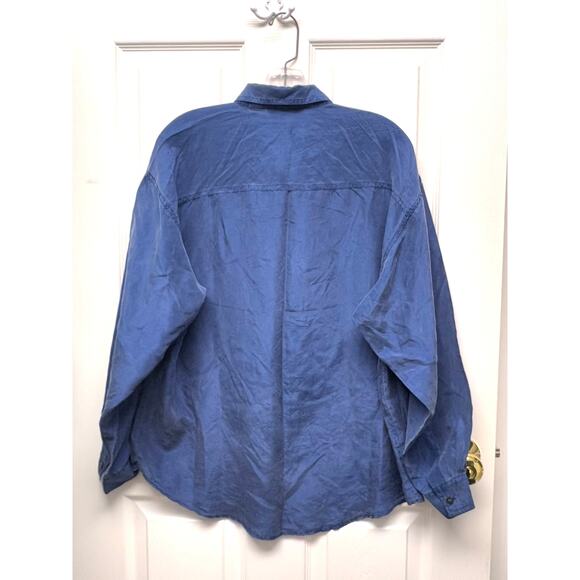 Manisha Men’s 100% Silk Shirt Blue Button Front Casual Relaxed Fit Size M - Picture 2 of 6